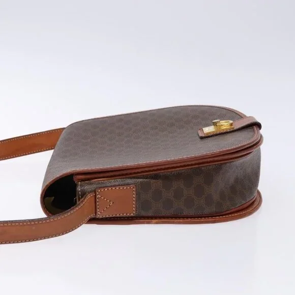 Authentic CELINE Macadam Canvas Shoulder Bag PVC Leather Brown Gold - Picture 12 of 16